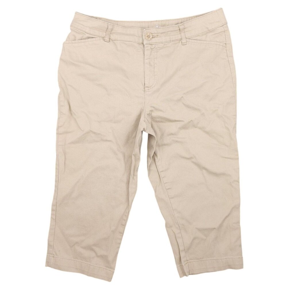 Women's St. John's Bay Capri Khaki Pants 12 Cotton Blend Stretch Tan Comfy